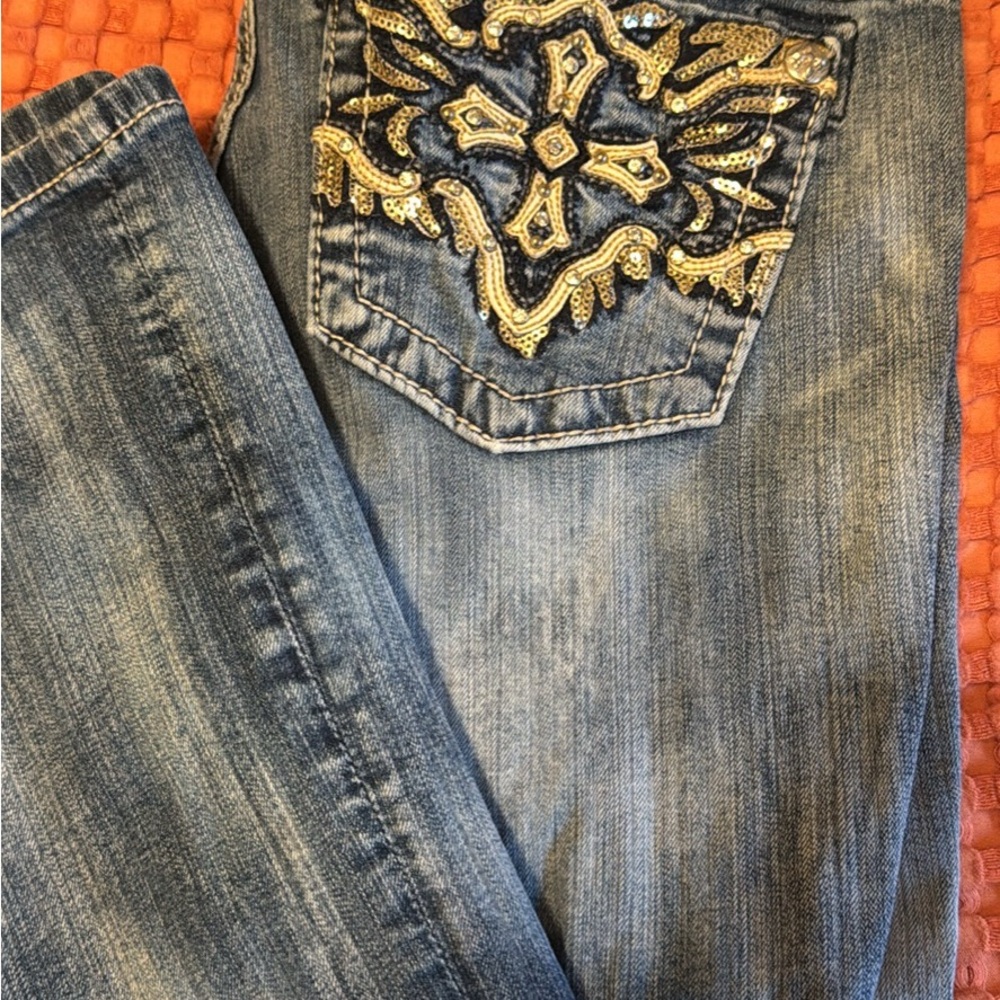 Signature Blue Jeans with Gold Embroidery